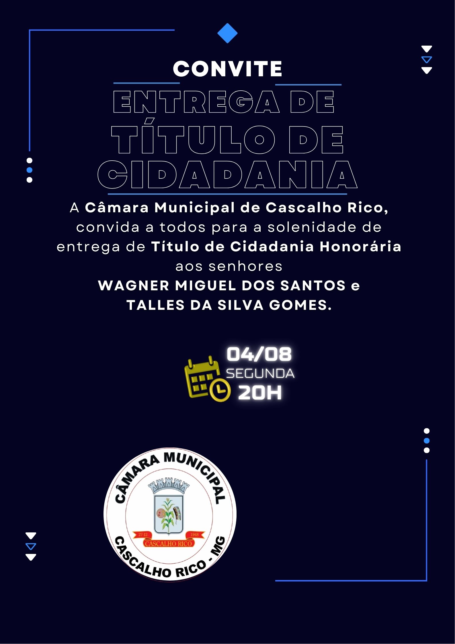 ENTREGA DE HOMENAGENS NA CÂMARA MUNICIPAL DE CASCALHO RICO